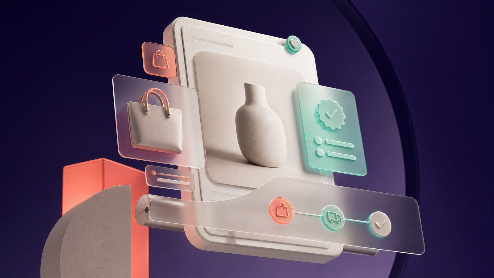 Editorial weergave van een webshop-ontwerp met merkidentiteit en conversie-elementen